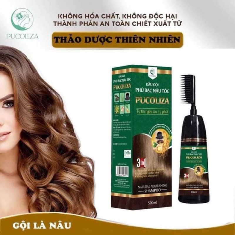 Dầu gội phủ bạc Pucoliza /Hamiko chai 500ml Gồm 3 màu Đen, Nâu Đen, Nâu hạt dẻ