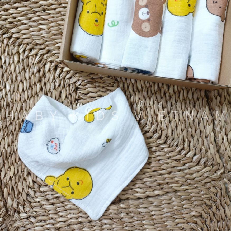 Khăn yếm tam giác chất xô muslin 4 lớp có cúc bấm cho bé yêu HABY KIDS