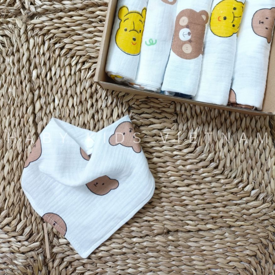 Khăn yếm tam giác chất xô muslin 4 lớp có cúc bấm cho bé yêu HABY KIDS