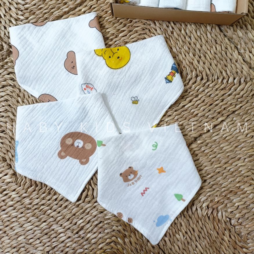 Khăn yếm tam giác chất xô muslin 4 lớp có cúc bấm cho bé yêu HABY KIDS