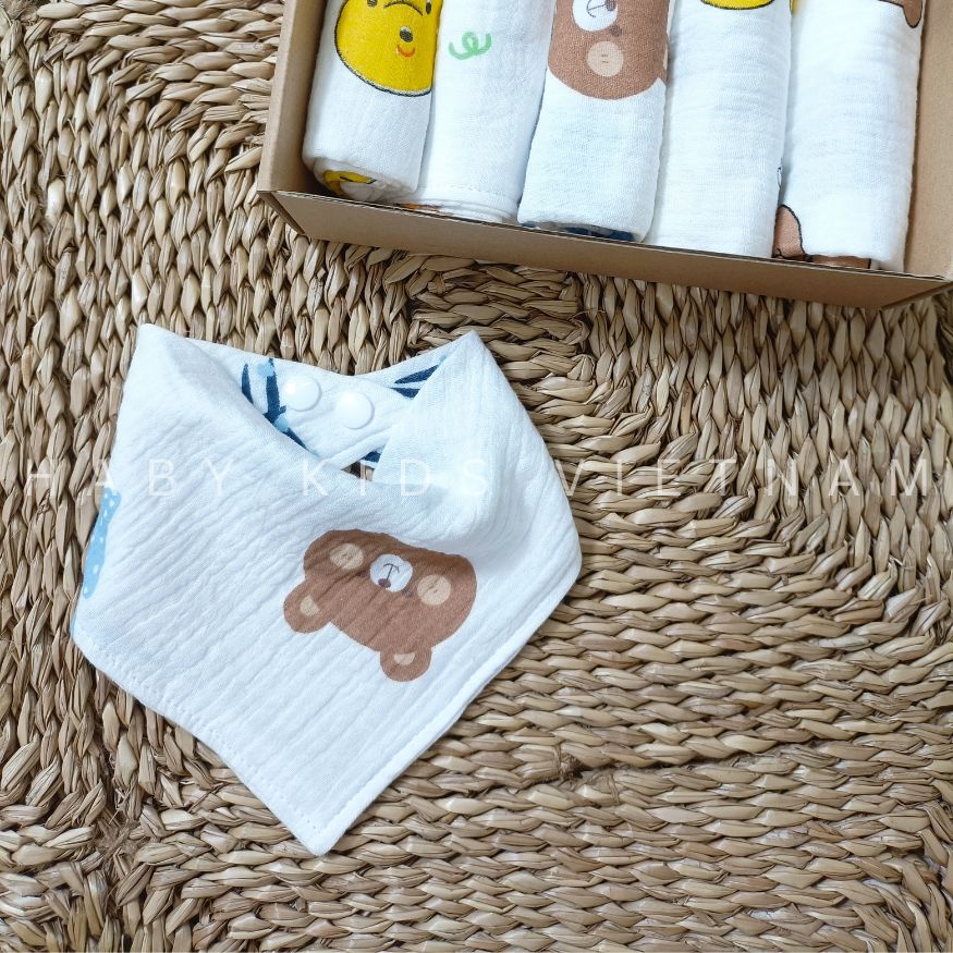 Khăn yếm tam giác chất xô muslin 4 lớp có cúc bấm cho bé yêu HABY KIDS
