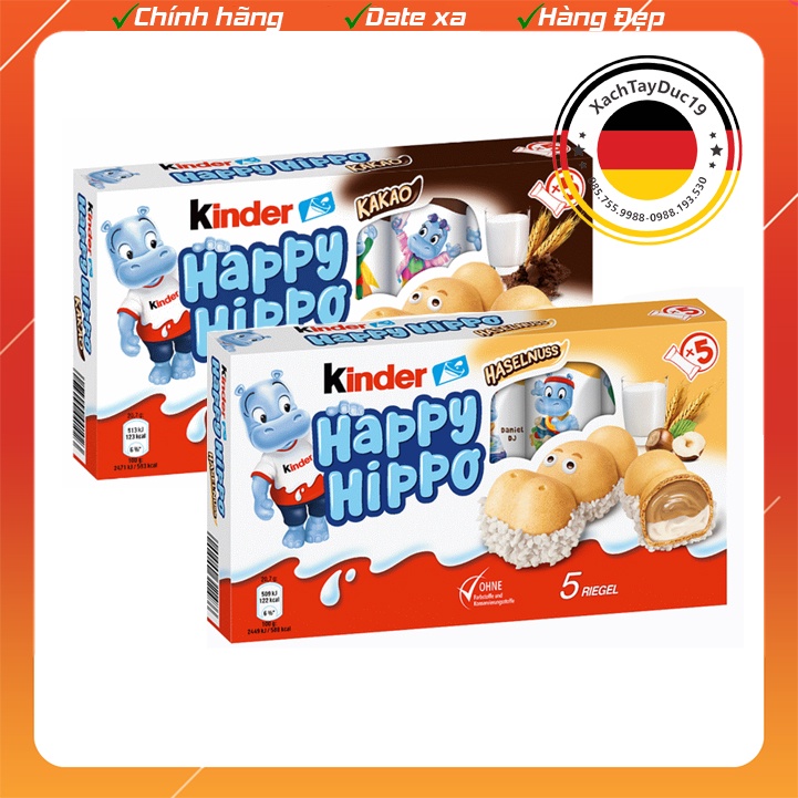 Socola Kinder Happy Hippo 5 thanh/hộp 103g của Đức