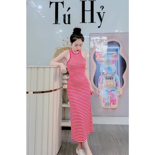Đầm body,đầm thun sọc ngang dáng dài sexy đơn giản