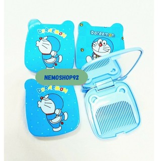 Gương mini hình đôremon kèm lược, gương trang điểm bỏ túi