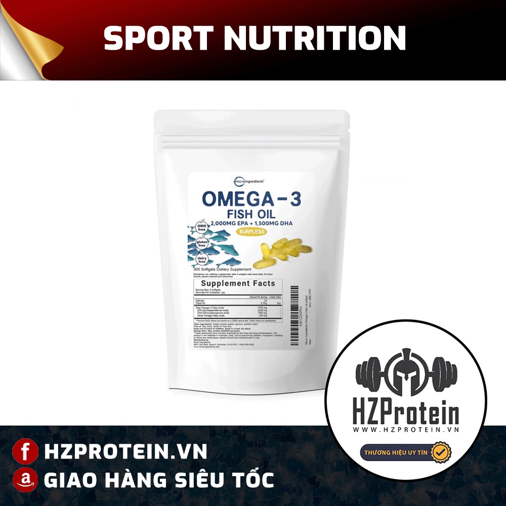 VIÊN UỐNG DẦU CÁ MICRO INGREDIENTS FISH OIL OMEGA-3 HÀM LƯỢNG CAO 3500mg DHA+EPA HỖ TRỢ SỨC KHỎE (300 VIÊN)