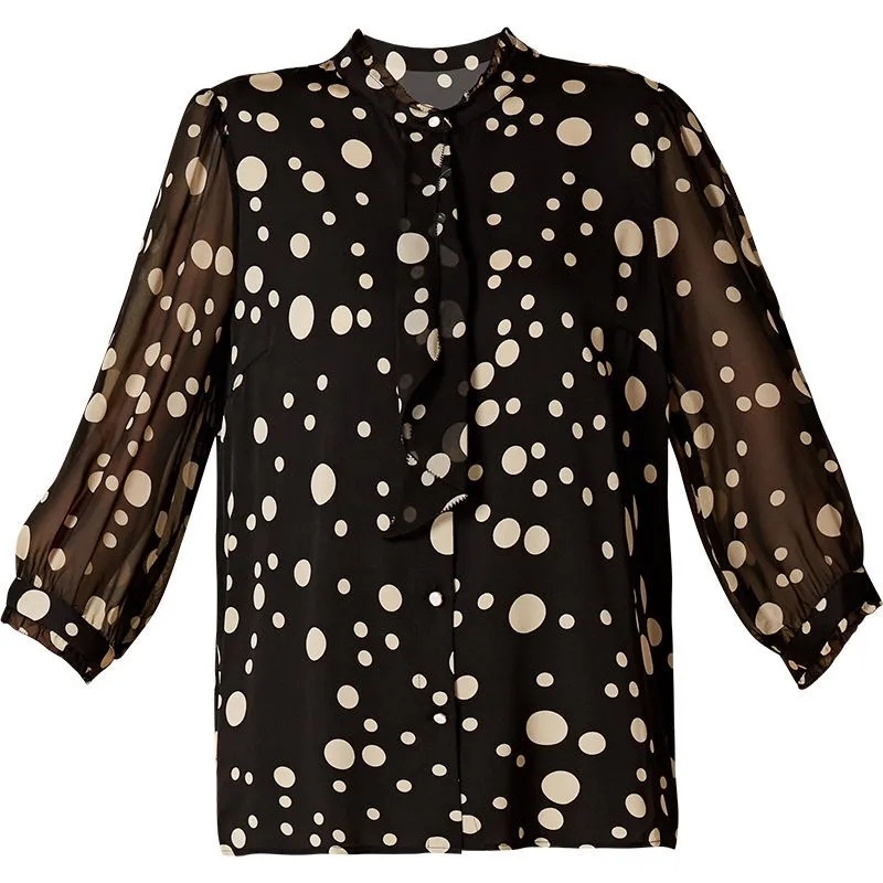 Áo Sơ Mi Chiffon Tay Lỡ 3 / 4 Họa Tiết Chấm Bi Thời Trang Cho Nữ