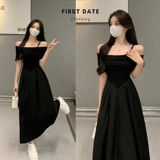 Đầm trễ vai đen váy maxi dài body sexy đi biển 40 Firstdateclothing