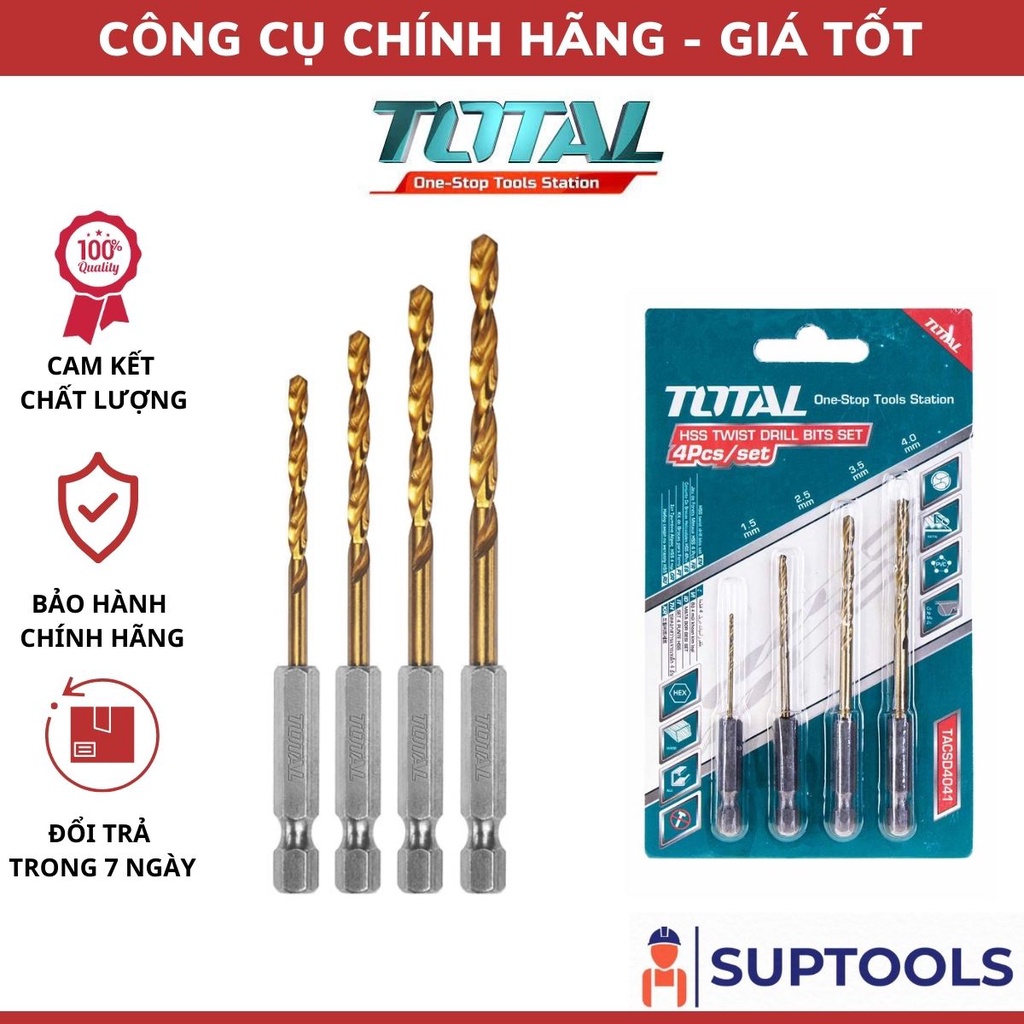 TOTAL Bộ mũi khoan kim loại đuôi gài TACSD4041 [Chính Hãng 100%]