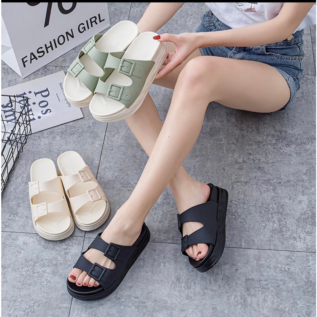 (HCM) Dép 2 Quai Cao Su Độn Đế 4cm 3 Màu Đế 2 Tầng Siêu Đẹp