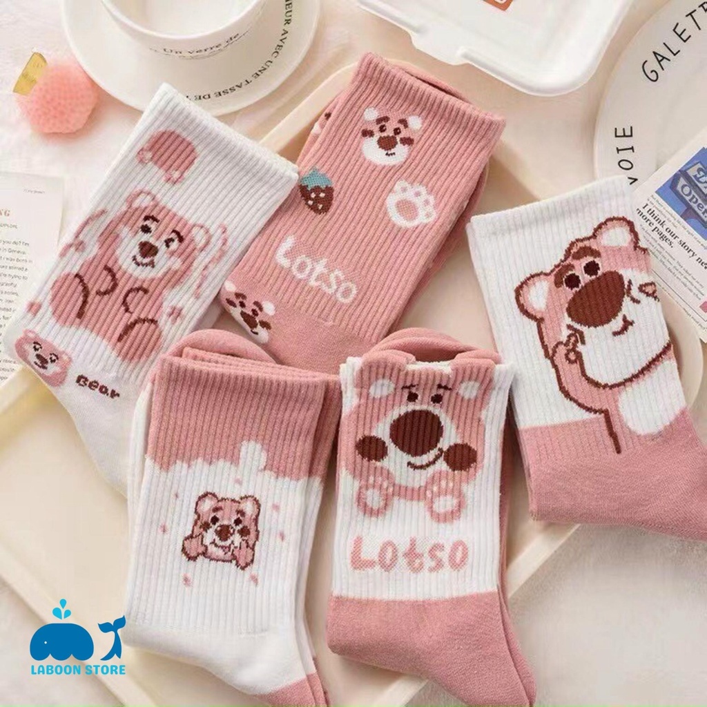 Tất nữ cổ cao Laboon chất vải cotton freesize co giản mềm mịn họa tiết kiểu dáng kute