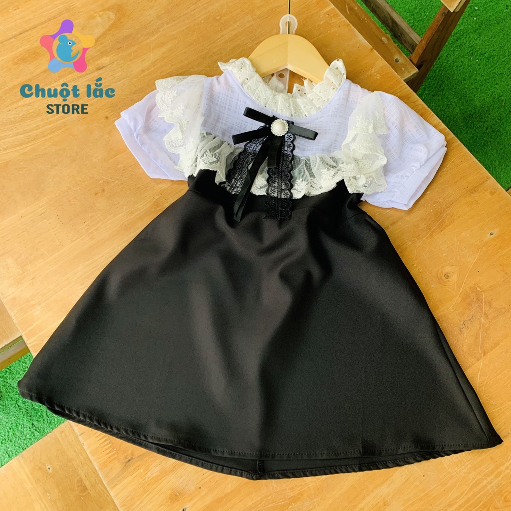 Váy bé gái chữ A viền ren vải trượt chéo 8kg đến 25kg
