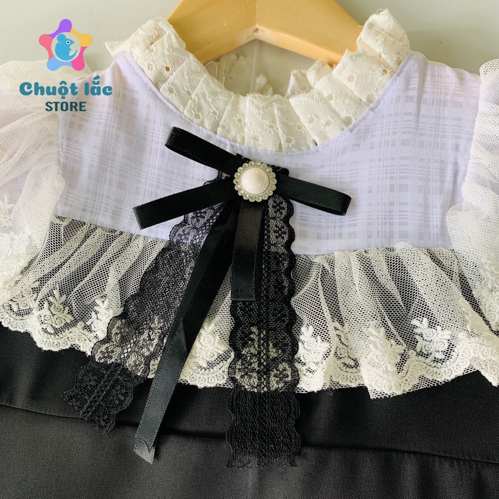 Váy bé gái chữ A viền ren vải trượt chéo 8kg đến 25kg