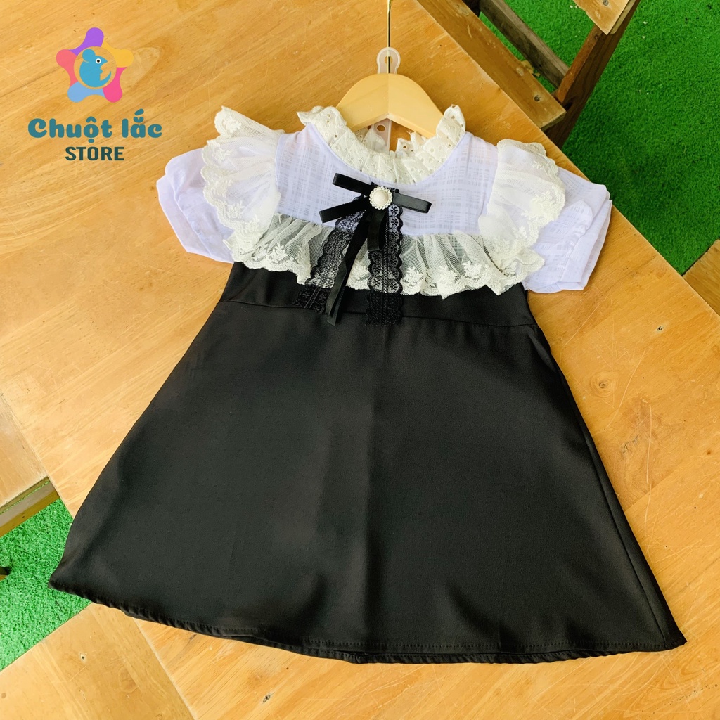 Váy bé gái chữ A viền ren vải trượt chéo 8kg đến 25kg