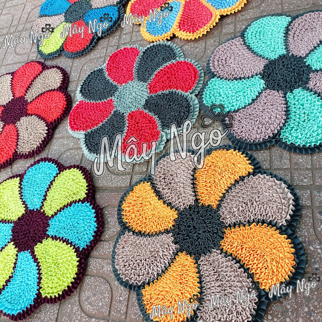 Thảm lau chân trang trí trong nhà handmade 50cm hoa 8 cánh