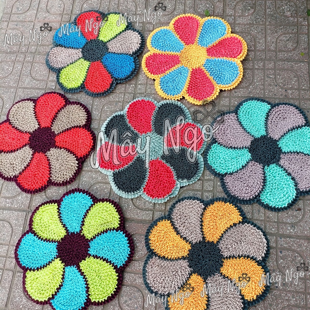 Thảm lau chân trang trí trong nhà handmade 50cm hoa 8 cánh