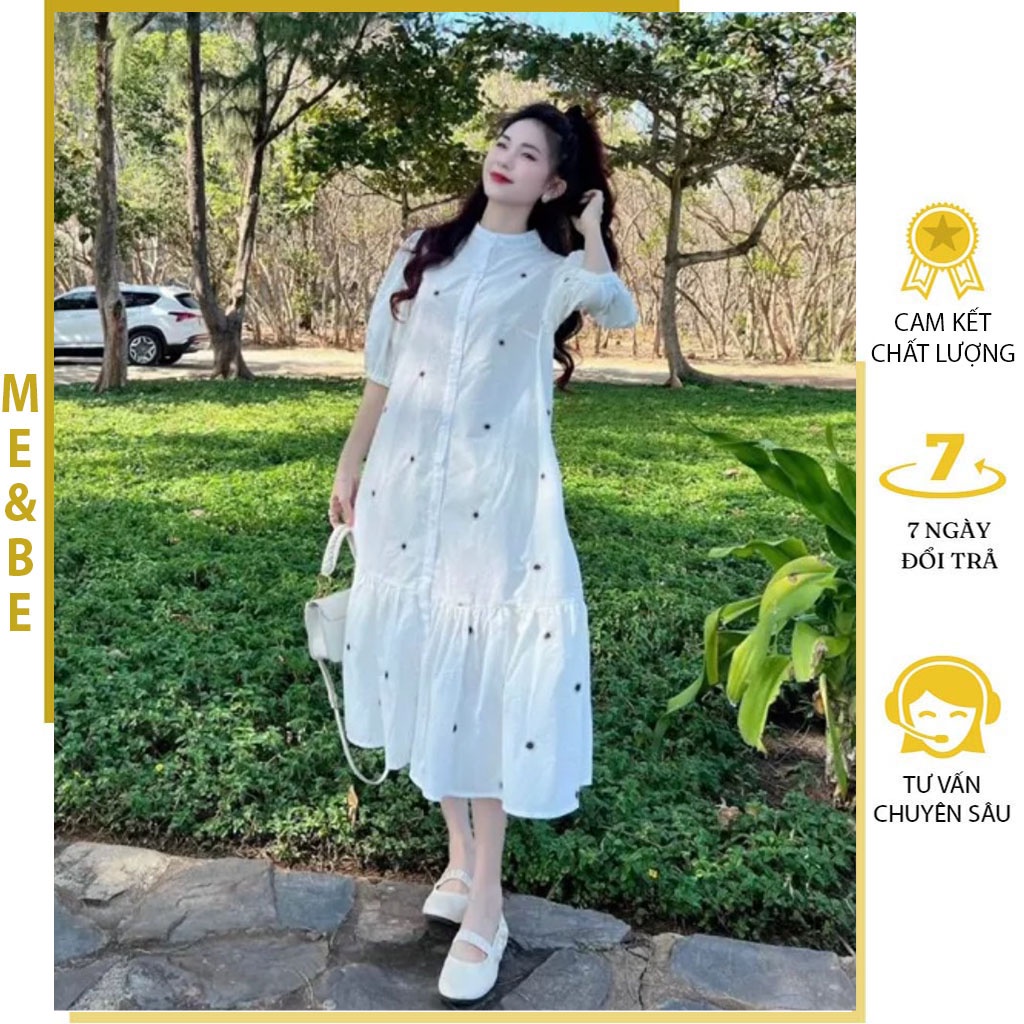 ĐẦM VÁY BẦU BABYDOLL CỔ TÀU PHỐI HOA NHÍ DỄ THƯƠNG - ĐẦM BẦU CÔNG SỞ MÙA HÈ ĐẸP SANG CHẢNH BIGSIZE