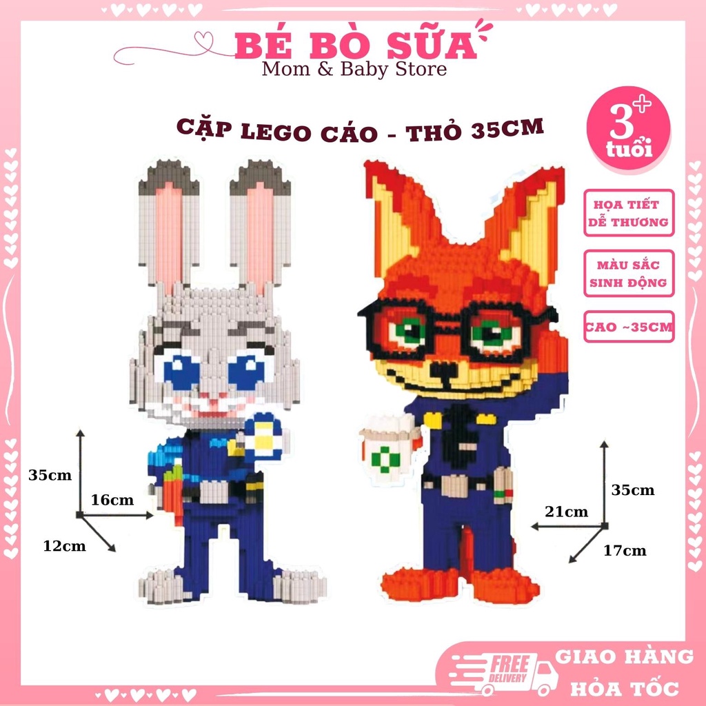 Lắp Ráp Cáo và Thỏ 35Cm, Combo 2 con trong 1 hộp, lắp ráp Cáo Thỏ tặng kèm búa + đèn LED trang trí (Sẵn Hàng)