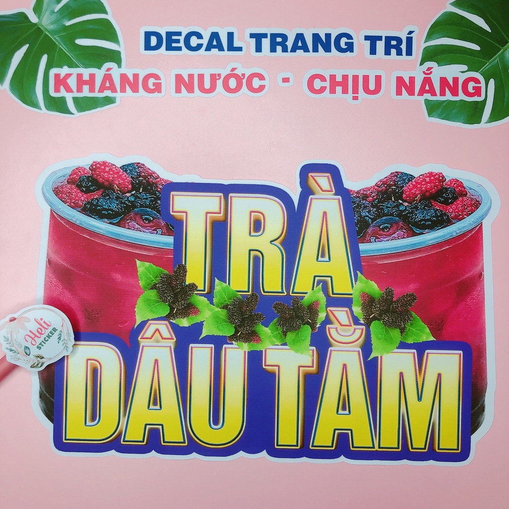 Decal Trang Trí Quán TRÀ DÂU TẰM Loại 1 ✨ Hình Dán Decor Quán Trà Sữa, Cà Phê, Sinh Tố - Sticker Kháng Nước, Chịu Nắng.
