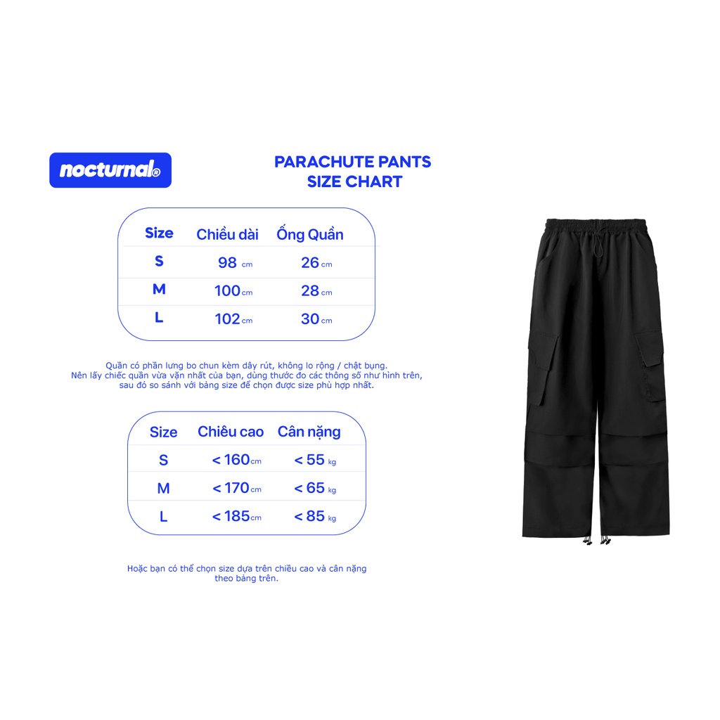 Quần Dù Ống Rộng NOCTURNAL Parachute Pants Unisex Nam Nữ Local Brand Túi Hộp