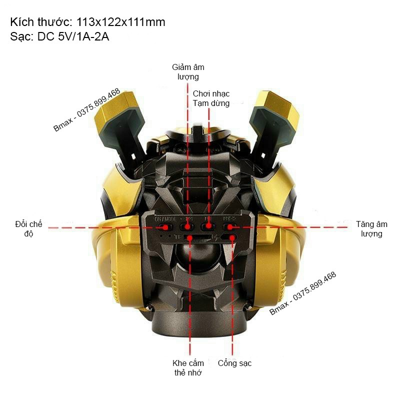 Loa Bluetooh Không Dây Siêu Bass Cầm Tay, Nghe Nhạc Cực Hay, Mắt Có Đèn Led, Gắn Thẻ Nhớ- TECHZONE MALL