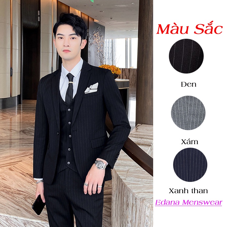 Bộ vest nam, suit nam 1 khuy kẻ sọc cao cấp phong cách Hàn Quốc hàng thiết kế