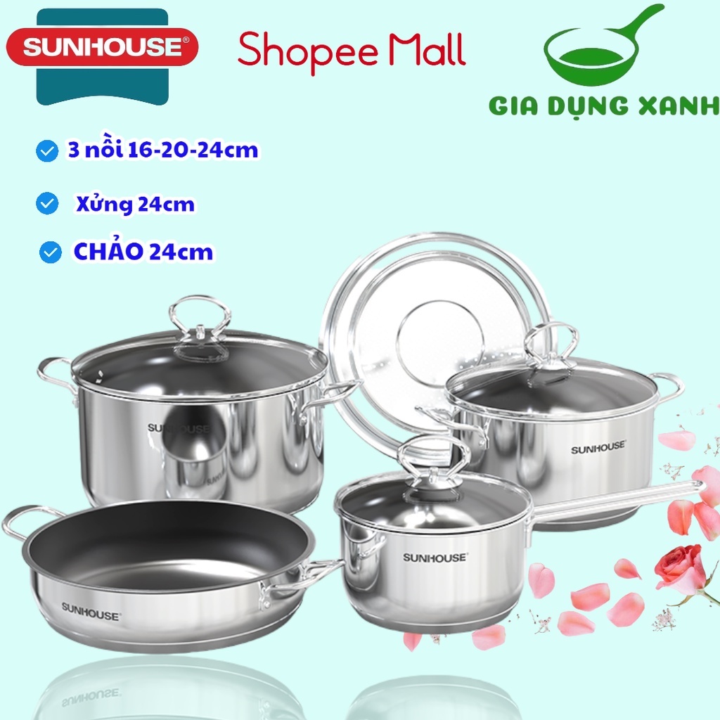 Bộ nồi inox 5 món SUNHOUSE shg996E - Hàng chính hãng