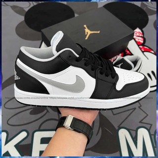 Giày sneaker jordan 1 low smoke grey v3, giày jordan cổ thấp đen xám bản cao cấp full box bill