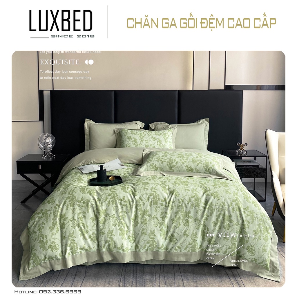 Bộ chăn ga gối Cotton Sateen 80s in hoa tiết trang nhã, mềm mát - LUXBED