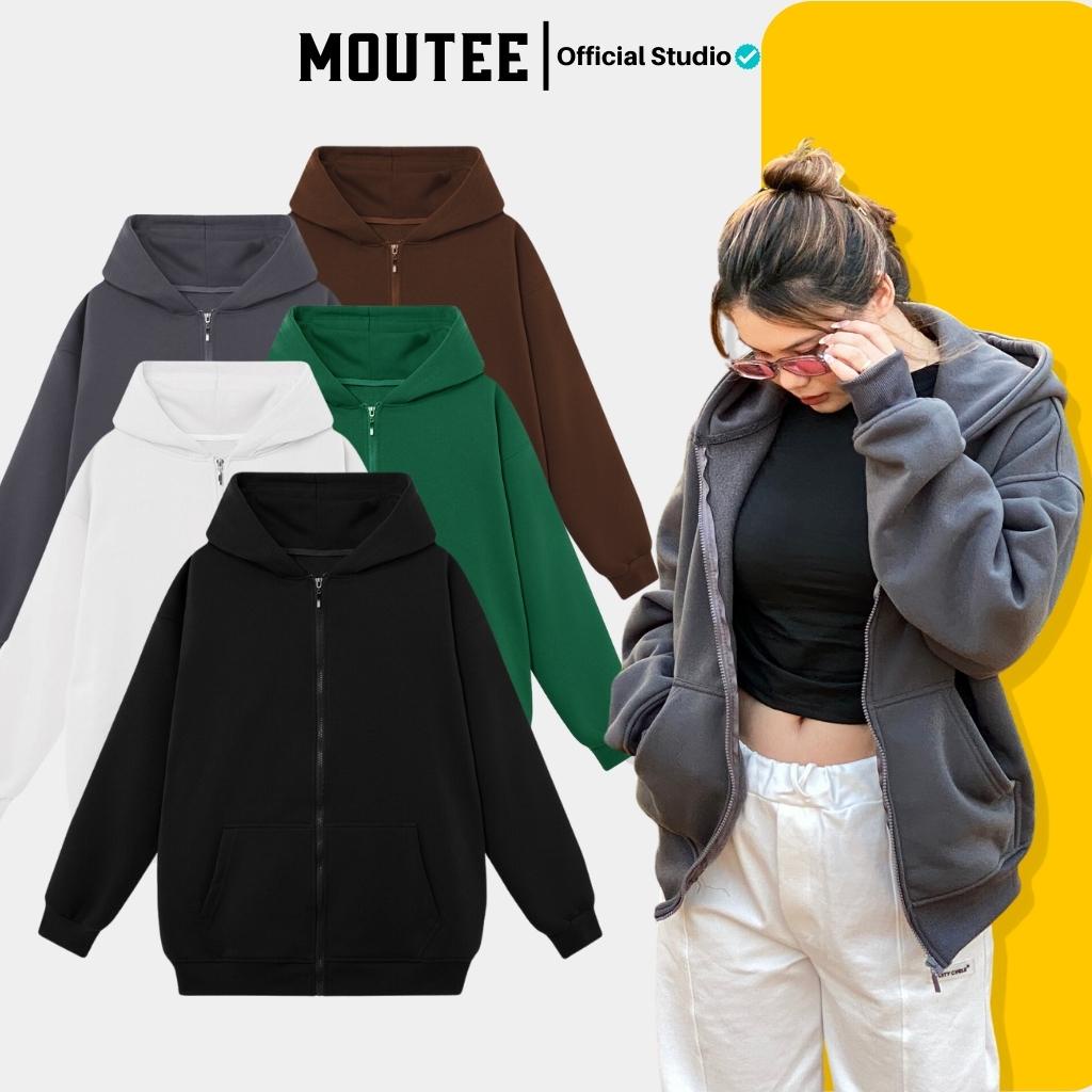 Áo hoodie zip trơn unisex nỉ ngoại local brand - Áo khoác nỉ dây kéo trơn nam nữ ullzang 5 màu  - MOUTEE.SG