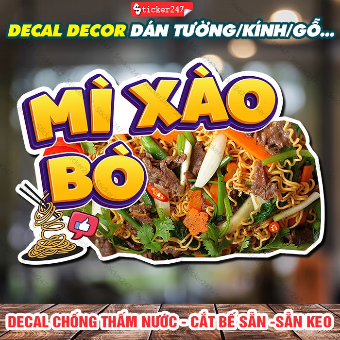 Decal Trang Trí Mì Xào Bò 🌈𝑭𝒓𝒆𝒆𝒔𝒉𝒊𝒑 Hình Dán Mì Xào Dán Quán Ăn, Quán Cơm - Decal Dán Tường Chống Nước