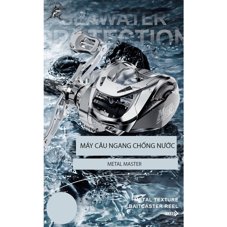 Máy ngang kim loại: cốc dây, tay quay, bánh răng kim loại câu lure biển có tiếng drag clicker Matel Master mới 2023