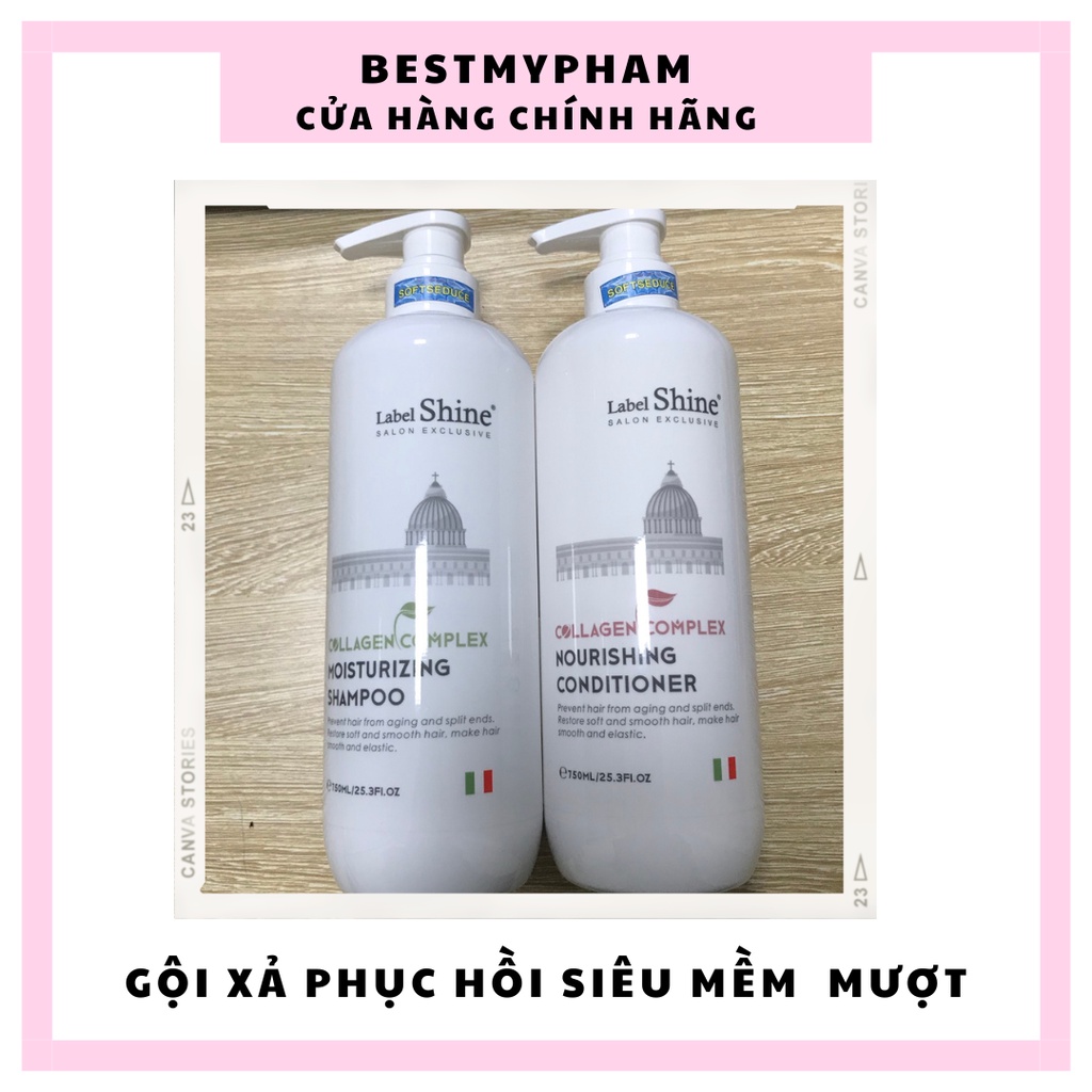 Dầu Gội Xả Siêu Mềm Mượt Tự Nhiên Label Shine 750ml Tái Tạo Cấu Trúc Tóc Đã Qua Xử Lý Hoá Chất Uốn Nhuộm Bestmypham