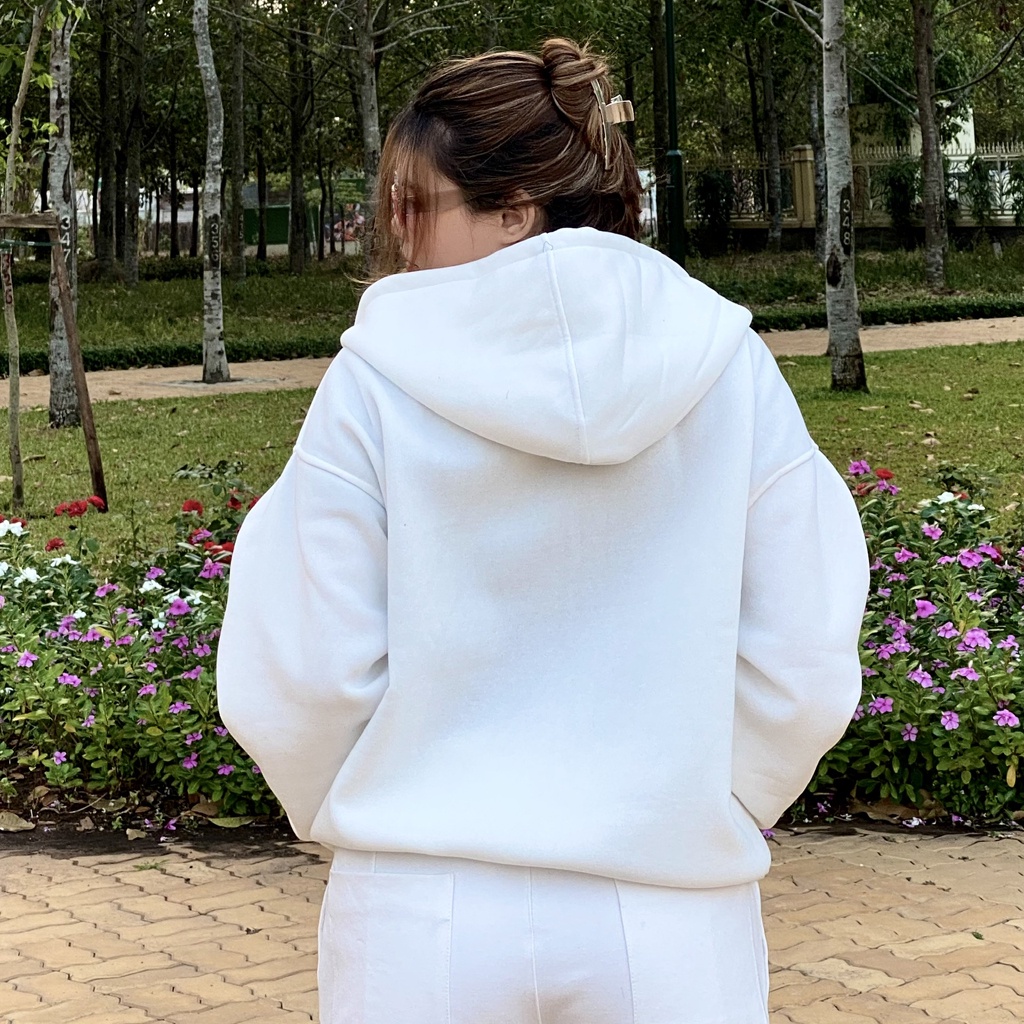 Áo hoodie zip boxy trơn unisex nỉ ngoại local brand - Áo khoác nỉ dây kéo form crop trơn nam nữ 5 màu  - MOUTEE.SG