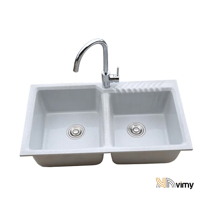 Chậu rửa chén đá nhân tạo giá rẻ [2 hộc + Tặng kèm bộ xả]