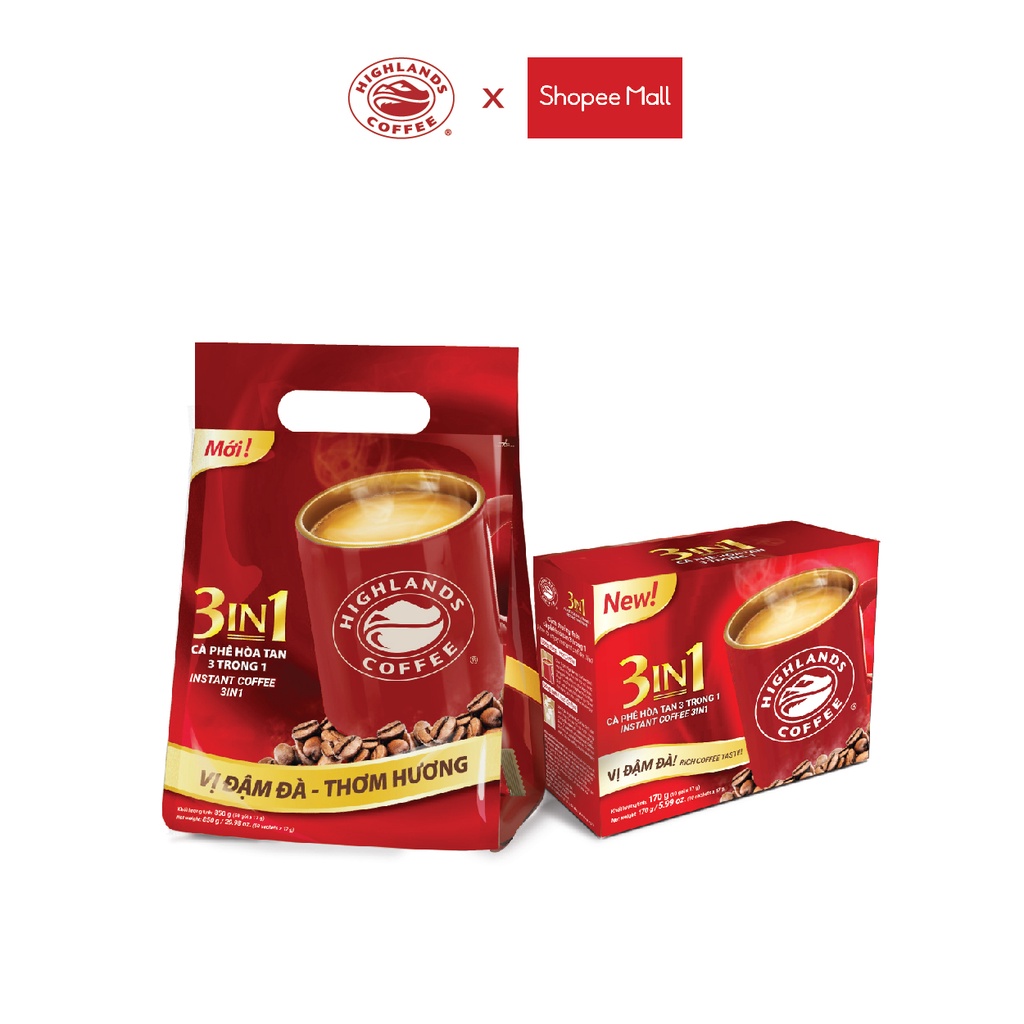 Cà Phê Highlands Coffee 3in1 Hòa Tan (50 Gói/túi x 17g/gói)