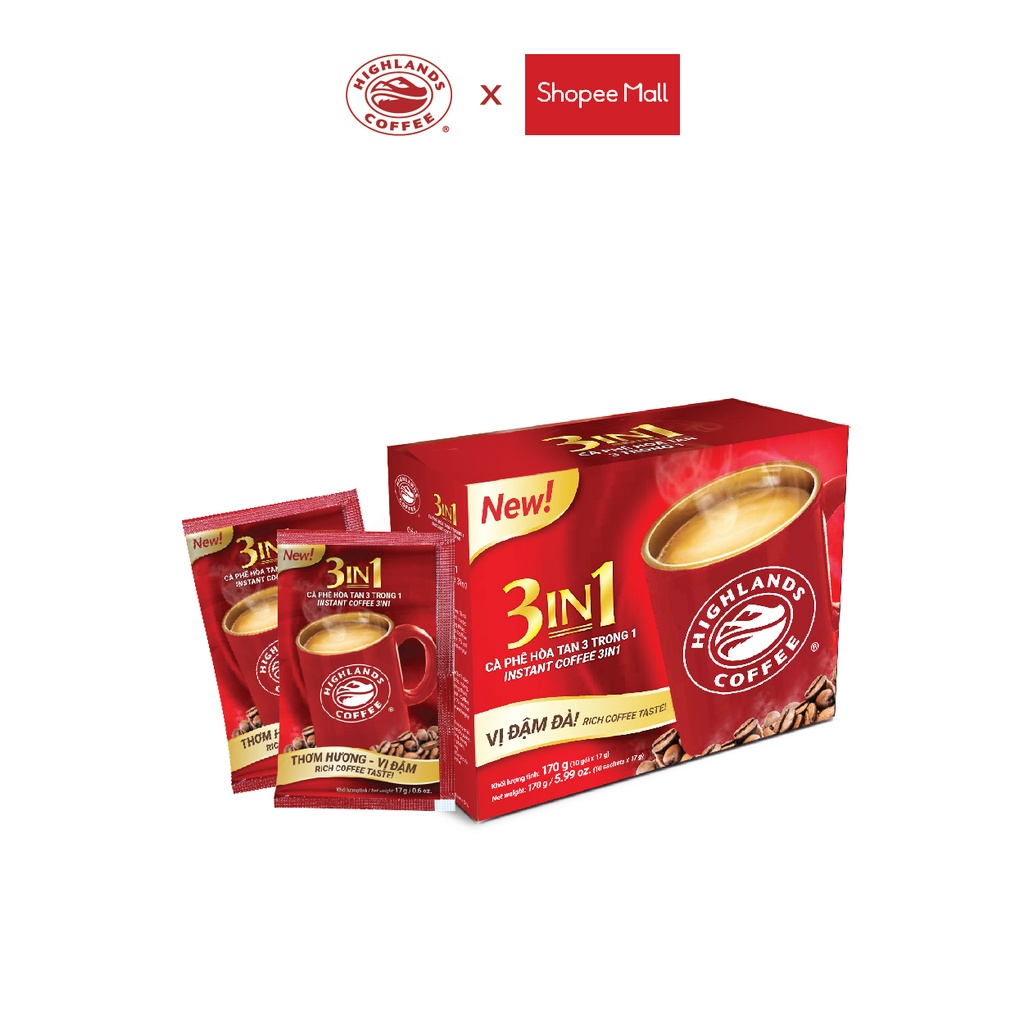 Cà Phê Hòa Tan 3in1 Highlands Coffee (hộp 10 Gói x 17g/gói)