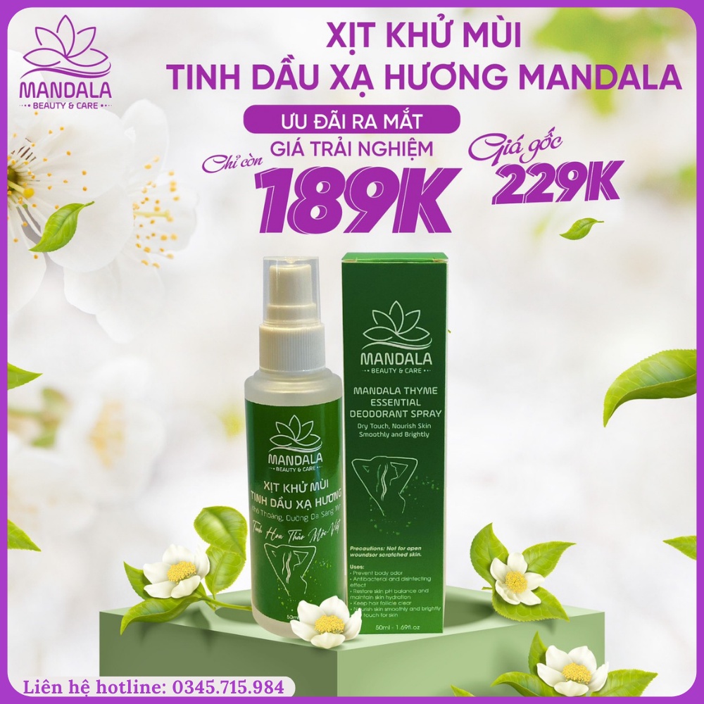 Xịt khử mùi hôi nách hôi chân thảo dược Mandala với tinh dầu xạ hương chiết xuất từ thiên nhiên