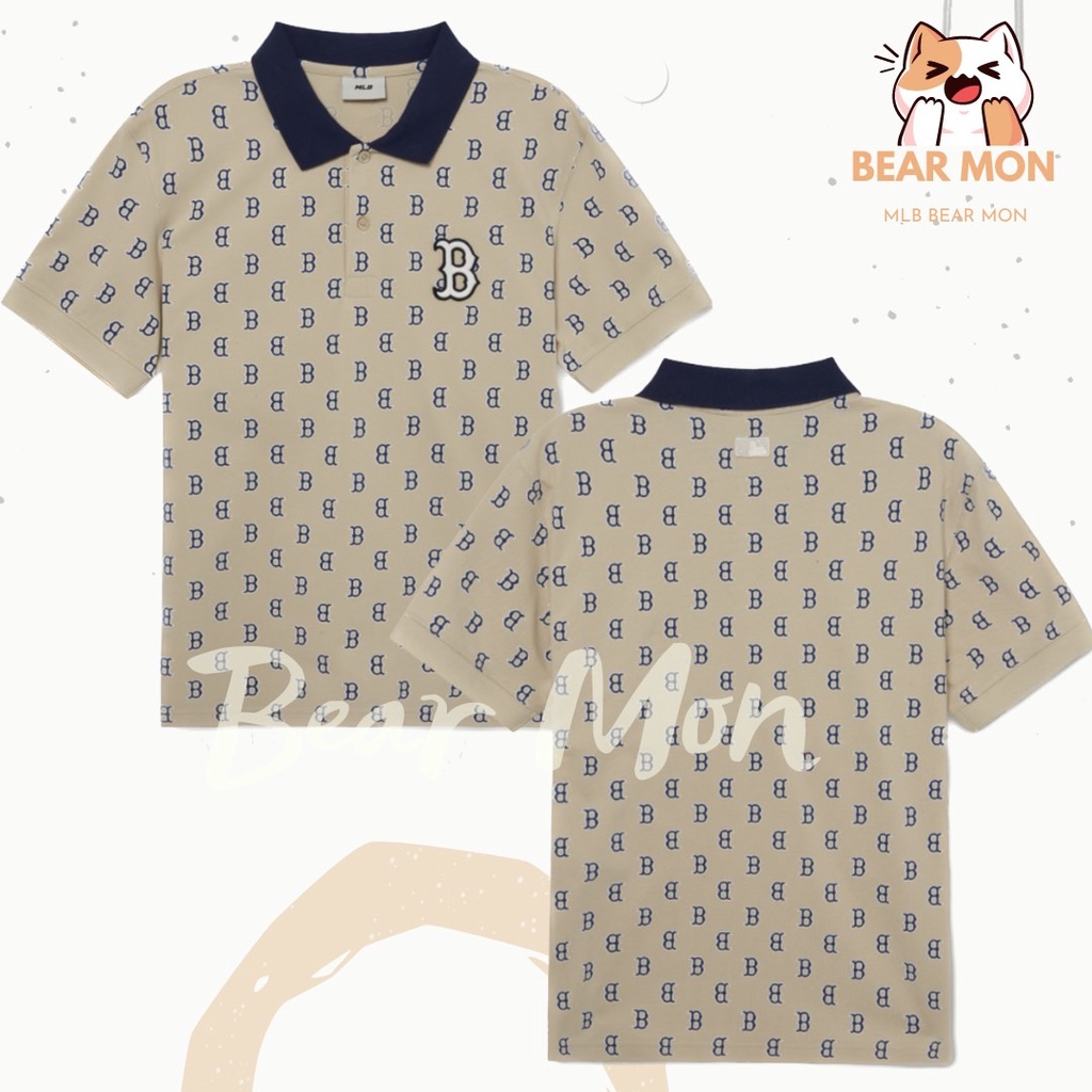 Áo Polo Nam MLB Men's Classic Monogram Front Pattern Karati Boston Red Sox 3Lpqm0133 màu đen xám trắng