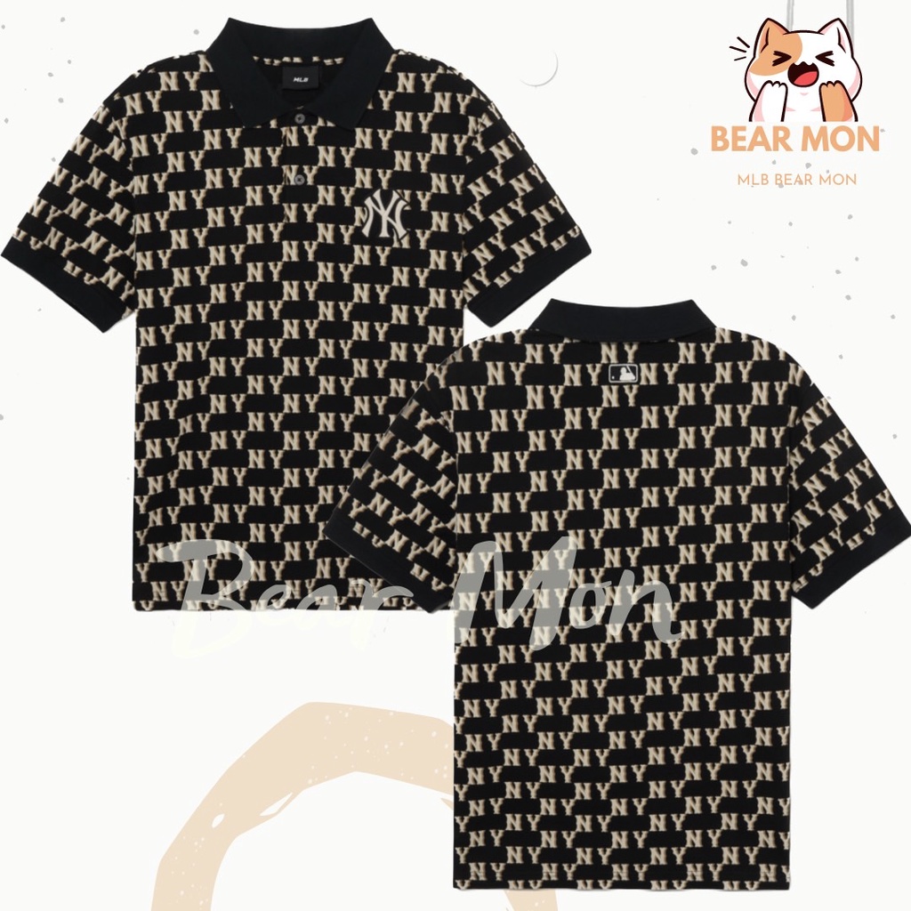 Áo Polo Nam MLB Men's Classic Monogram Front Pattern Karati Boston Red Sox 3Lpqm0133 màu đen xám trắng