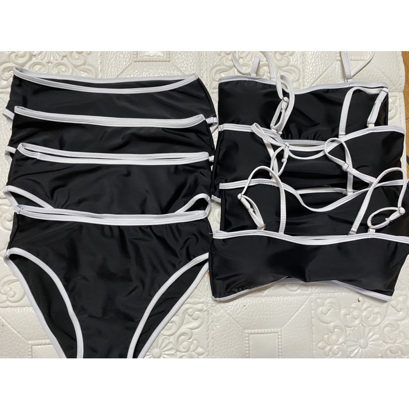 Bikini hai mảnh áo tim hai dây tăng đơ kèm quần đai cao viền trắng