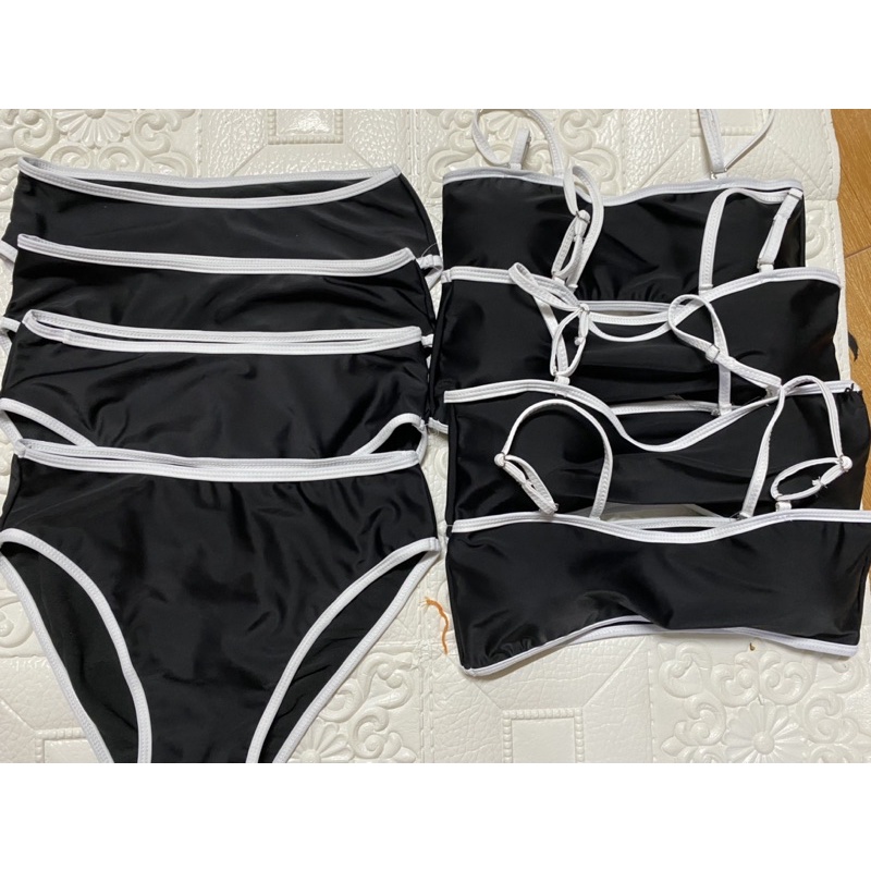 Bikini hai mảnh áo tim hai dây tăng đơ kèm quần đai cao viền trắng