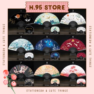 Quạt xếp cổ trang vải màu in 2 mặt size lớn, quạt cổ trang nam Trung Quốc