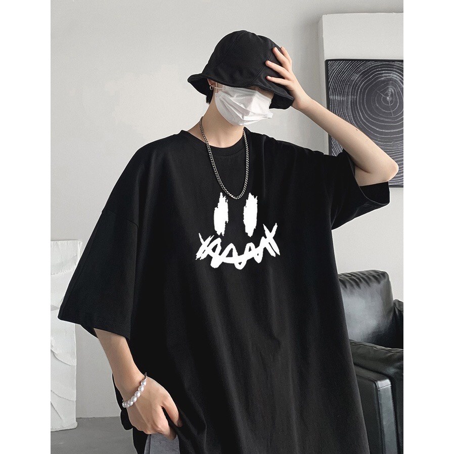 Áo thun unisex nam nữ form rộng tay lỡ in hình mặt cười vẽ cá tính chất thun mềm mịn mát