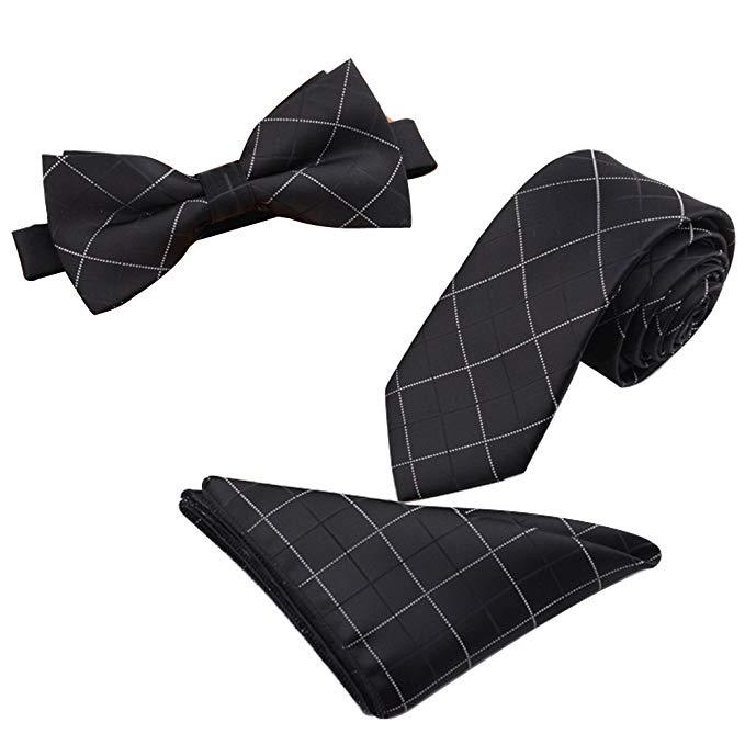 Cà vạt 6cm màu đen caro, Nơ cài cổ, Khăn cài túi cùng màu, cavat phong cách Hàn Quốc, Cravat chú rể, dự tiệc CBC-632