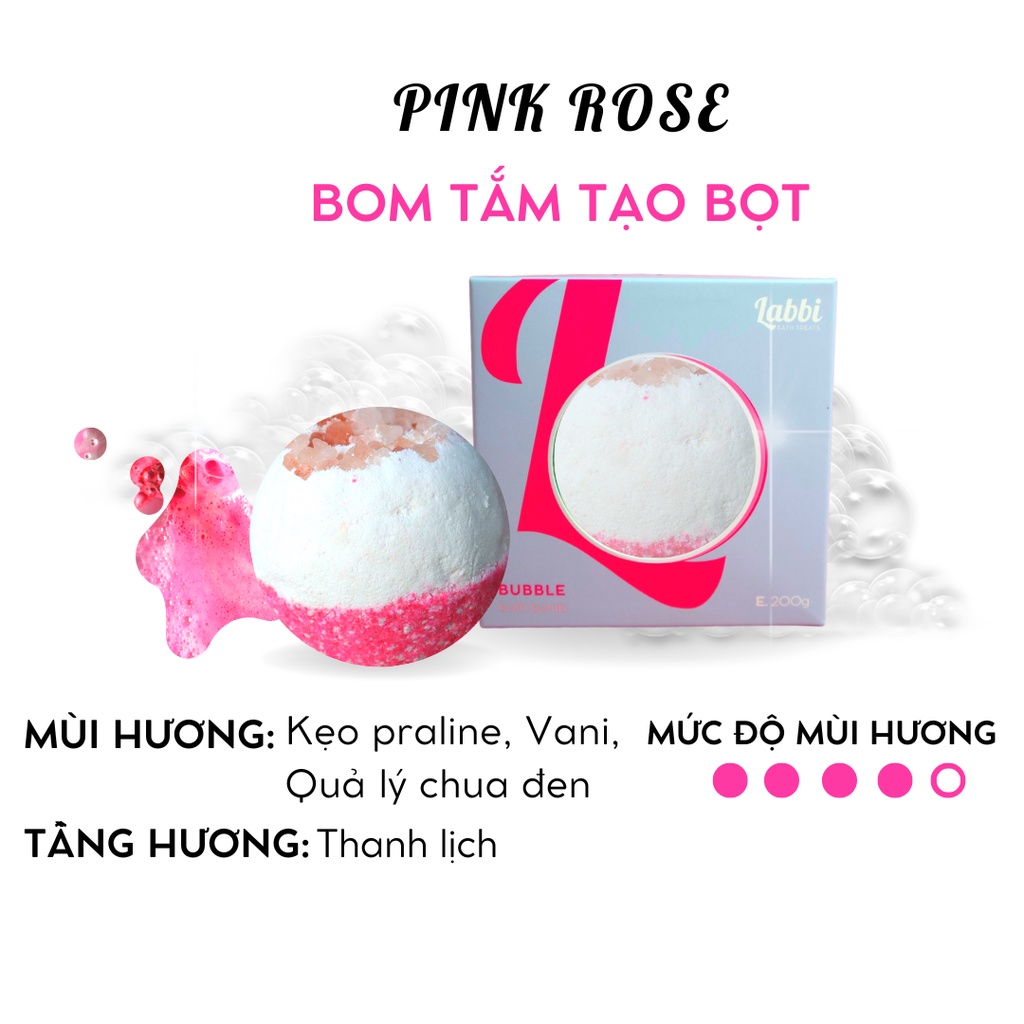 Bom tắm tạo bọt PINK ROSE [Labbi] Bubble Bath bomb/ Viên tạo bọt bồn tắm