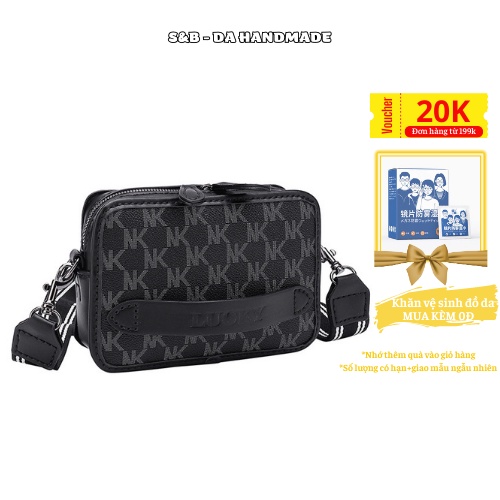 Túi nam handmade, Tui tự đan da pu, Túi đeo chéo nam dây bản to phong cách hàn quốc in chữ LUCKY