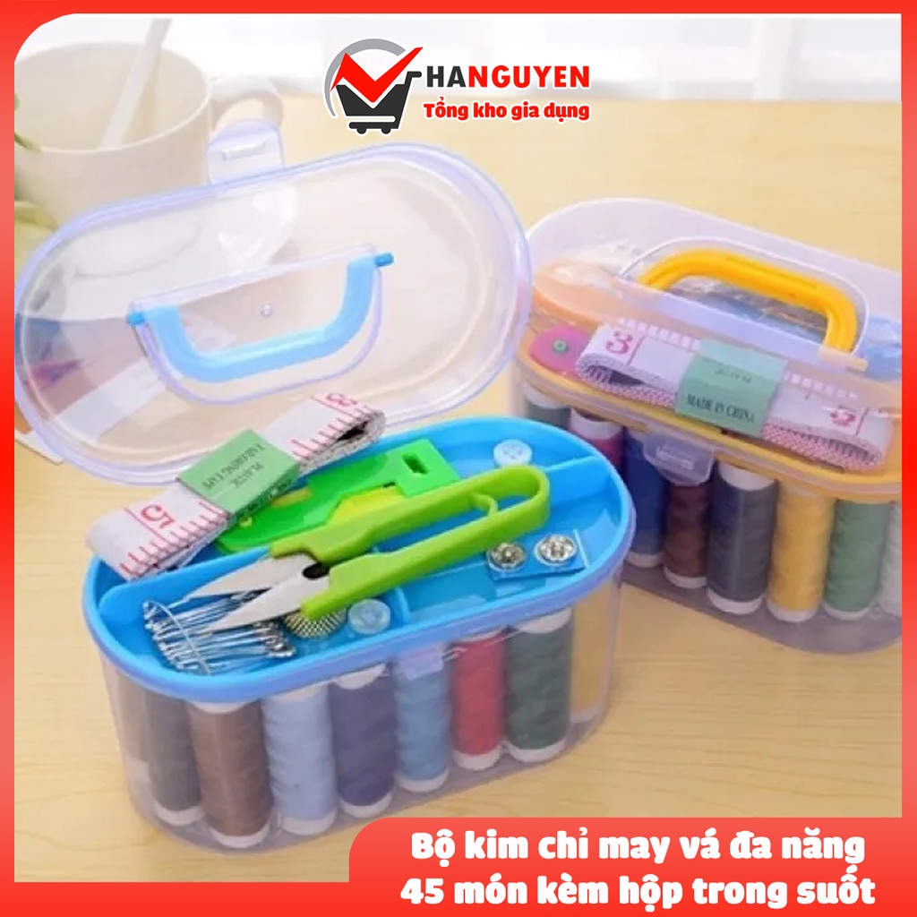 Bộ kim chỉ may vá đa năng 45 món kèm hộp đựng trong suốt