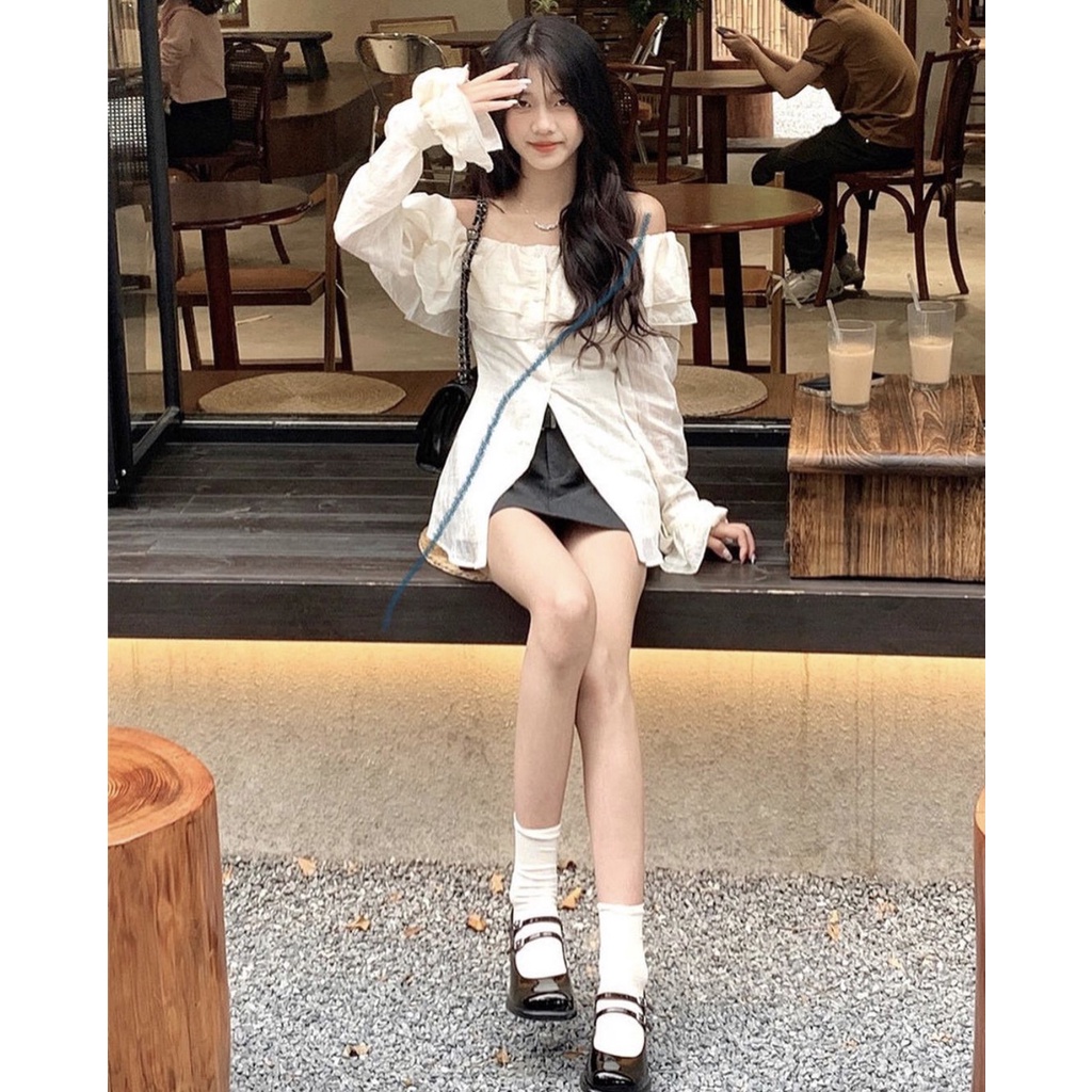 -   Quà tặng sinh nhật, bạn gáiÁo sơ mi trễ vai loại 1 tay dài loe