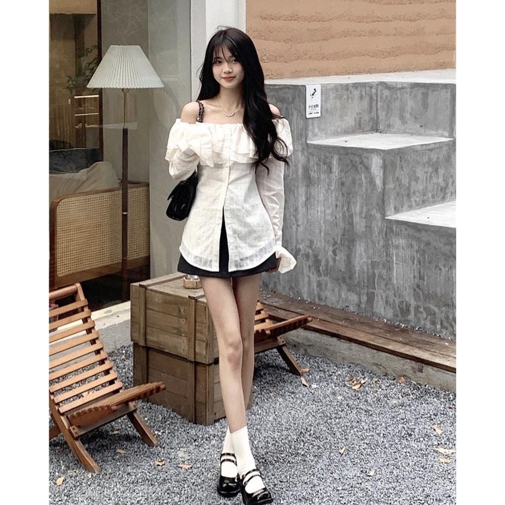 -   Quà tặng sinh nhật, bạn gáiÁo sơ mi trễ vai loại 1 tay dài loe