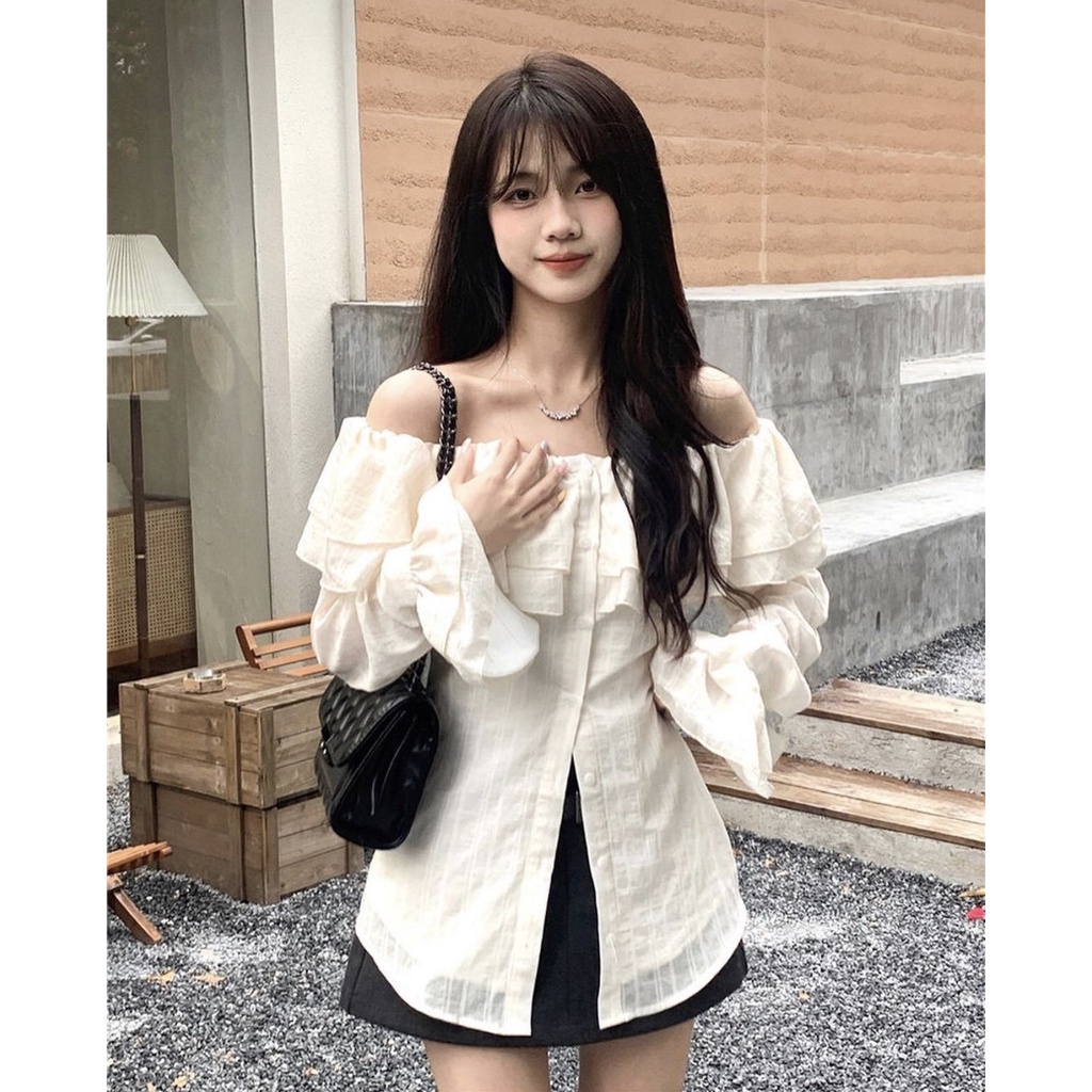 -   Quà tặng sinh nhật, bạn gáiÁo sơ mi trễ vai loại 1 tay dài loe